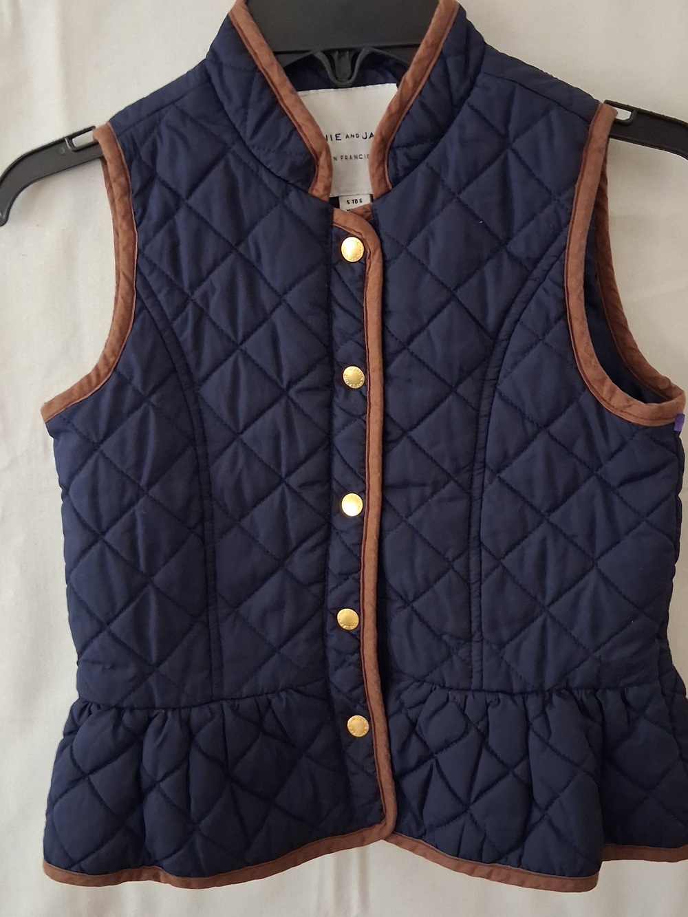 Janie and Jack Navy Quilted Peplum Vest with Brown Trim